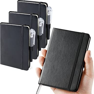 NIRMIRO (3 Pack) Pocket Notebook Journal, Hardcover Small Mini Notebooks with Pens for Work, 3.7" x 5.7" A6 Notebook College Ruled with 100Gsm Premium Thick Lined Paper, Black Leather - Image 1
