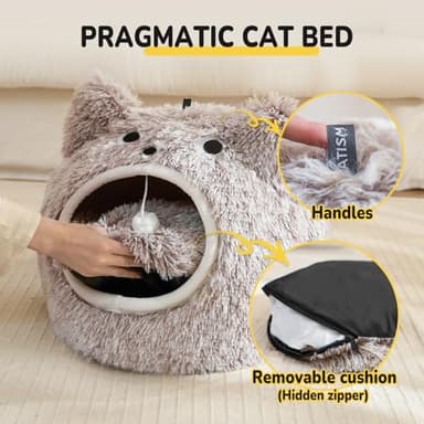CATISM Cat Bed - Cat Beds for Indoor Cats, Soft Plush Cats Cave, Washable Cave with Toy Balls for Kitty and Small Animals - Image 5