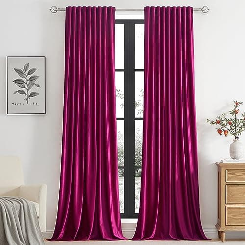 PRIMROSE Hot Pink Velvet Curtains 84 inch Long for Living Room,Set of 2 Panels Blackout Rod Pocket Back Tab Window Treatment Room Darkening Heavy Decorative Curtains Drapes for Bedroom - Image 1