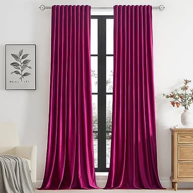 PRIMROSE Hot Pink Velvet Curtains 84 inch Long for Living Room,Set of 2 Panels Blackout Rod Pocket Back Tab Window Treatment Room Darkening Heavy Decorative Curtains Drapes for Bedroom - Image 1