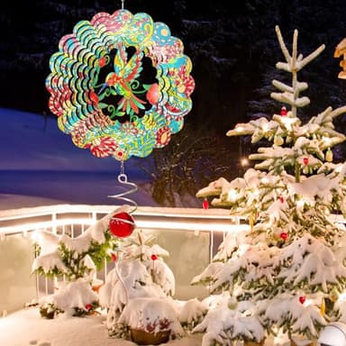 FONMY Wind Spinner Hummingbird 12 inch 3D Stainless Steel Wind Sculpture Worth Gift Christmas Decor. Laser Cut Metal Art Geometric Pattern - Hanging Mandala Wind Spinners, Kinetic Yard Art Decorations - Image 5