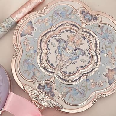 Flower Knows Butterfly Cloud Collar Hand Mirror,Vintage Chinese Round Fan Design,Fancy & Pretty Princess Handheld Mirror with Long Handle,Gift for Girls & Women(Floral Cyan) - Image 7