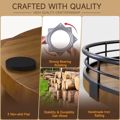 Farmhouse Oak 18" Lazy Susan Turntable Organizer for Cabinet, Round Wooden Lazy Susan Organization and Storage for Dining Table, Pantry, Kitchen, Countertop, Cupboard,Home Decor, Walnut Wood (18") - Image 4