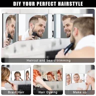 OLIBUY 3 Way Mirror for Hair Cutting, Three Way Mirror for Shaver and Makeup, Height Adjustable with Two Hold Nails, 360 Viewing Angle, Clear Anti-Fog HD Glass - Image 7