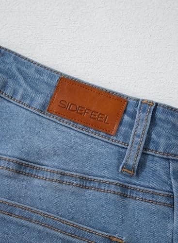 Sidefeel Women's Wide Leg Jeans High Waisted Stretchy Raw Hem Denim Pants Size 14 Blue - Image 8