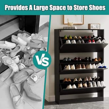 Xixini Shoe Storage Cabinet for Entryway with 3 Flip Drawers, Sturdy Wood Hidden Shoe Storage, Freestanding Narrow Slim Shoe Organizer for Front Door Entrance, Living Room, Hallway, Bedroom, Black - Image 5