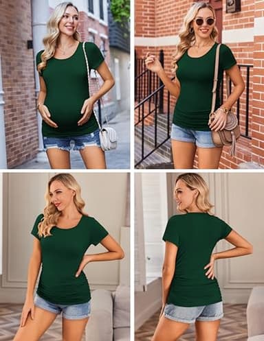 Ekouaer Womens Maternity Shirts 3 Packs Side Ruched Pregnancy Tee Top Tunic Blouse Casual Mama Clothes S-XXL - Image 2