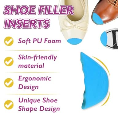 BIGGCOOL Shoe Filler for Loose Shoe, Shoe Inserts to Make Shoes Smaller, Toe Inserts for Shoes Too Big, Prevent Heel Sliping, for Women and Men (Blue, M: Half to one Size Bigger) - Image 2