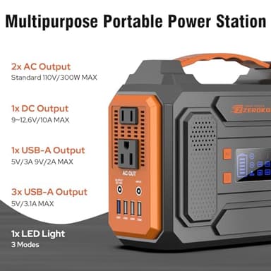 Portable Solar Generator, 300W Portable Power Station with Foldable 60W Solar Panel, 110V Pure Sine Wave 280Wh Lithium Battery Pack with USB DC AC Outlet for Home Use RV Van Outdoor Camping-Orange - Image 3