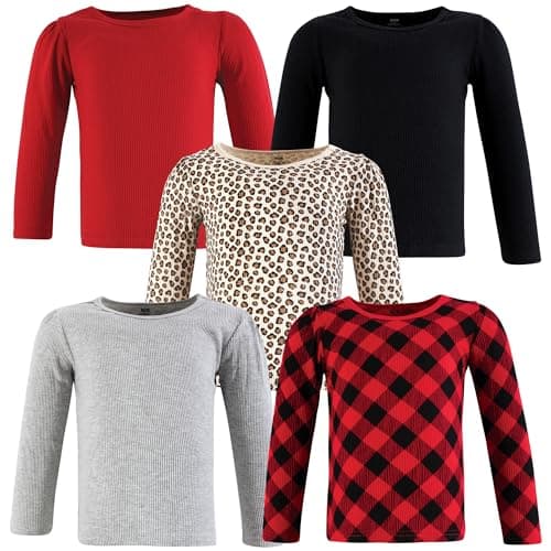 Hudson Baby Unisex Baby Thermal Long Sleeve Tees 5pk, Buffalo Plaid/Leopard, 6-12 Months - Image 1