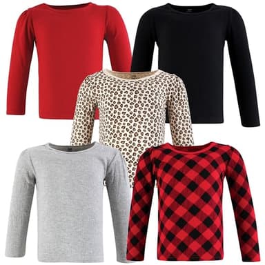 Hudson Baby Unisex Baby Thermal Long Sleeve Tees 5pk, Buffalo Plaid/Leopard, 6-12 Months - Image 1