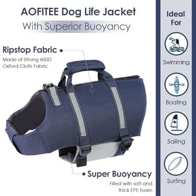 AOFITEE Dog Life Jacket High Flotation, Dog Life Vest for Swimming, Reflective Small Dogs Swimsuit Lifejacket with Zipper and Rescue Handle, Pet Swimming Vest for Small Medium and Large Dogs, S - Image 3