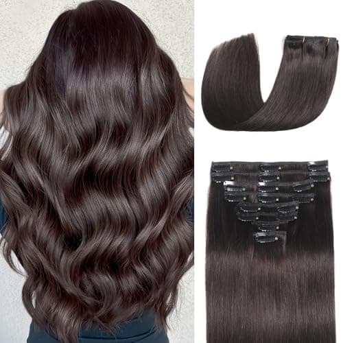 Clip in Hair Extensions Real Human Hair Clip in Extensions for Women Seamless Invisible Dark Brown Natural Remy 100% Human Clips ins Extension 8pcs Double Weft 18 inch 3.5oz/100g - Image 1