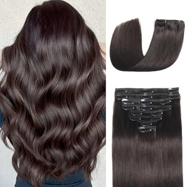 Clip in Hair Extensions Real Human Hair Clip in Extensions for Women Seamless Invisible Dark Brown Natural Remy 100% Human Clips ins Extension 8pcs Double Weft 18 inch 3.5oz/100g - Image 1