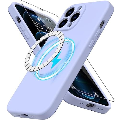 DEENAKIN Magnetic for iPhone 12 Pro Case Silicone with Screen Protector - [Compatible with MagSafe] - Camera Protection - Slim Fit Protective Phone Cover 6.1" for Women Girls - Lavender Purple - Image 1