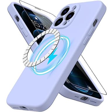 DEENAKIN Magnetic for iPhone 12 Pro Case Silicone with Screen Protector - [Compatible with MagSafe] - Camera Protection - Slim Fit Protective Phone Cover 6.1" for Women Girls - Lavender Purple - Image 1