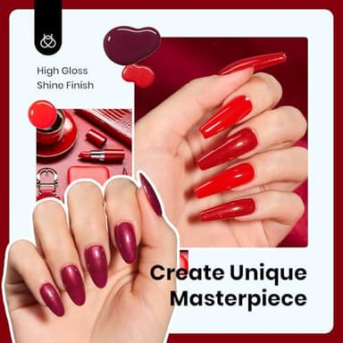 Beetles Red Gel Nail Polish Set-15ML 6 Colors Shimmer Bloody Red Burgundy Gel Polish Kit Soak Off UV Full Size Winter Nail Art Salon Design DIY Chirstmas Gift for Women Colorful Bottle - Image 2