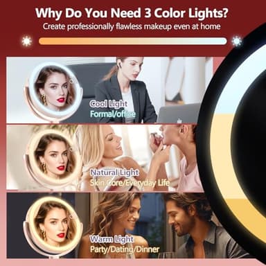 MIYADIVA Makeup Mirror with Lights,20X Magnifying Mirror with Light and Touch Switch,Vanity Mirror with 3 Color Light and 80 LEDs,2-Sided Lighted Magnified Mirrors 8.8 Inches, Pink - Image 4