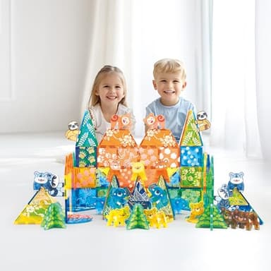 MEGAGONTILES 108 PCS Zoo Animals Magnetic Tiles Set,Magnet Building Blocks Farm World Toys,STEM AUTHENTICATED,Magnetic Animals for Kids Age 3 4 5 6 7 8 Toddlers Boys Girls - Image 5