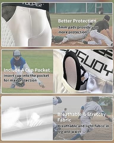 Youper Youth Elite Compression Padded Sliding Shorts w/Cup Pocket for Baseball, Football (White, Large) - Image 3