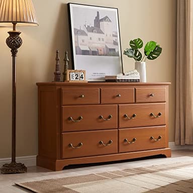 T4TREAM 7 Drawers Dresser Chests for Bedroom, Wood Vintage Chests of Drawers, Rustic Dressers Chset Organizer for Bedroom, Living Room, Hallway, Cherry - Image 6