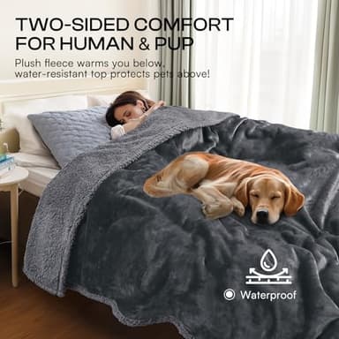 Waterproof Pet Blanket, Liquid Pee Proof Dog Blanket for Sofa Bed Couch, Reversible Sherpa Fleece Furniture Protector Cover for Small Medium Large Dogs Cats, Dark Gray X-Large（85" x 57"） - Image 5