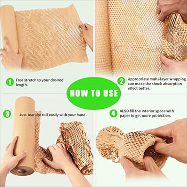 Honeycomb Packing Paper, MINHAO 15"x100' Eco Friendly Packing Paper for Moving Recyclable Honeycomb Paper Moving Supplies Bubble Paper Wrapping Protective Roll, With 36 Fragile Sticker Labels - Image 3