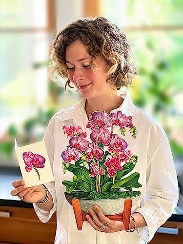 Freshcut Paper Pop Up Cards, Orchid Oasis, 12 Inch Life Sized Forever Flower Bouquet 3D Popup Greeting Card, Birthday Cards, Get Well Gifts, Blank Notecard & Envelope - Image 4