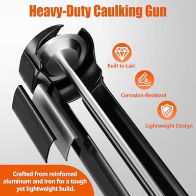 Holothurian Caulking Gun, No-Drip Hand Caulk gun, Silicone Gun with Comfort Grip, 1/10 Gallon Cartridge, 12:1 Thrust Ratio, Built-in Seal Puncture Tool, and Two Nozzles and Scraper - Image 3