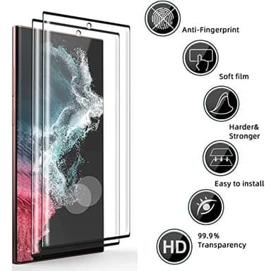 [2+2Pack] Galaxy S22 Ultra Screen Protector Tempered Glass + Camera Lens [9H Hardness][Compatible Fingerprint] 3D Curved HD Clear Glass Film For Samsung Galaxy S22 Ultra Screen Protector (6.8") - Image 3