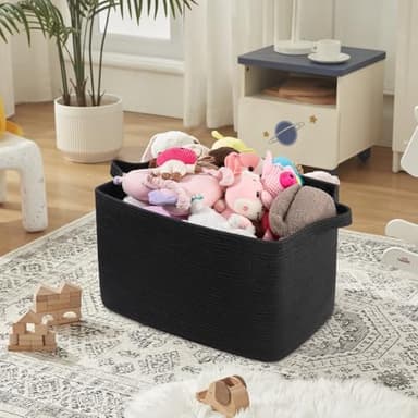 OIASKET 95L Extra Large Blanket Basket, 24" x 16.9" x 14.2" Woven Storage Basket for Living Room, Rectangle Nursery Blanket Storage for Toys, Towels, Dirty Clothes (Black) - Image 5