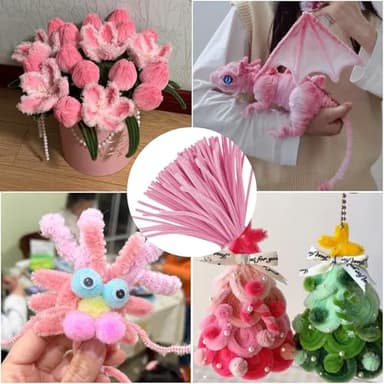 ESUOHYM 200 PCS Pink Colors Pipe Cleaners Craft Chenille Stems DIY Art Supplies Colorful Thick Fluffy Fuzzy Wire Sticks Bulk for Kids and Adults (Pink) - Image 2