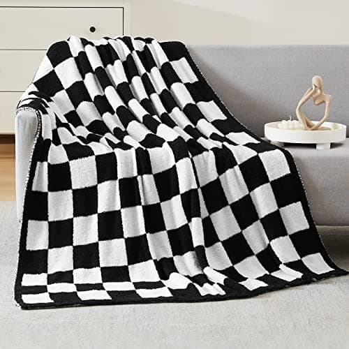WRENSONGE Checkered Throw Blanket, Black and White Soft Cozy Fluffy Warm Hand Made Throw Blankets for Couch, Sofa, Chair, Bed, Camping, Picnic, Travel Lightweight Bed Blanket - 60"*80" - Image 1
