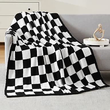 WRENSONGE Checkered Throw Blanket, Black and White Soft Cozy Fluffy Warm Hand Made Throw Blankets for Couch, Sofa, Chair, Bed, Camping, Picnic, Travel Lightweight Bed Blanket - 60"*80" - Image 1