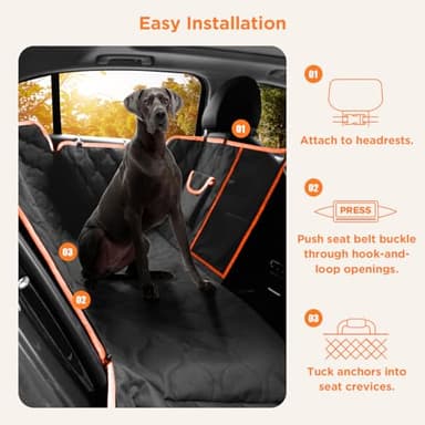 Shodu Waterproof Dog Car Seat Cover, Black with Orange Trim, Universal Size Back Seat Protector with Mesh Window, Storage Pocket, Side Flaps for Car, Truck, SUV - Image 8