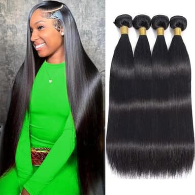 12A Human Hair Bundles 18 20 22 24 Inch 4 Straight Bundles Human Hair 100% Unprocessed Brazilian Remy Virgin Hair Extensions Raw Quick Weave Sew In Glossy Billion Hair Bundles Natural Black - Image 1