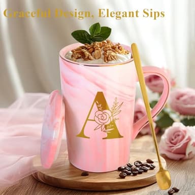 Personalized Ceramic Women Coffee Mug Tea Cup with Lid Heavy Pretty Large Pink Customized Cool Cute Women Birthday Christmas Gift for Her Wife Mother Day Grandma Girlfriend Friend Friendship Unique,A - Image 3