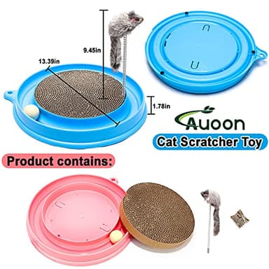 AUOON Cat Scratcher Toy - Cat Scratch Pad with Cat Toy Ball Track and Plush Mouse Toy for Indoor Cats and Kittens (Blue) - Image 4