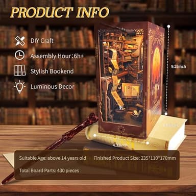 Book Nook Kit w/Remote Wand, DIY Dollhouse Booknook Magic 3D Bookshelf Insert Decor Craft Building Set Gift for Teens Adults as Halloween Christmas Day Gift - Magic Library-Brown - Image 2