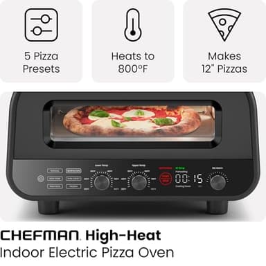 CHEFMAN Indoor Pizza Oven - Makes 12 Inch Pizzas in Minutes, Heats up to 800°F - Countertop Electric Pizza Maker with 5 Touchscreen Presets, Pizza Stone and Peel Included - Stainless Black - Image 2