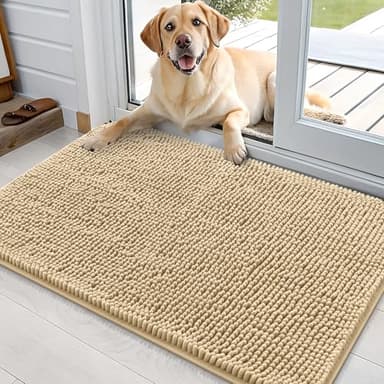 OLANLY Dog Door Mat for Muddy Paws 36x24, Absorbs Moisture and Dirt, Absorbent Non-Slip Washable Doormat, Quick Dry Chenille Mud Mat for Dogs, Entry Indoor Entryway Carpet for Inside Floor, Beige - Image 1