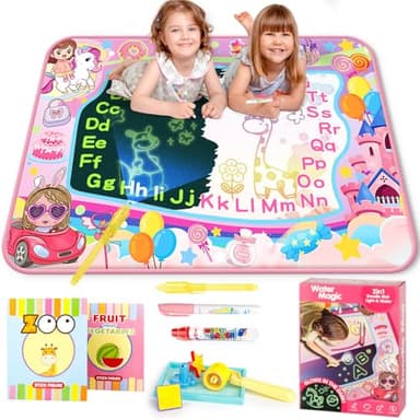 KULARIWORLD Water Doodle Mat Glowing Kids Painting Drawing Writing Coloring Mats Educational Toys for Toddlers Girls Age 3 4 5 6 Year Old for Christmas Birthday Gifts with Magic Pens - Image 1