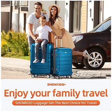 SHOWKOO Luggage Sets Expandable PC+ABS Durable Suitcase Sets Double Wheels TSA Lock Sea Blue 3PCS - Image 2