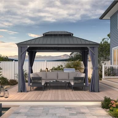 PURPLE LEAF 10' X 12' Hardtop Gazebo Aluminum Gazebo with Galvanized Steel Double Roof for Backyard Patio Lawn and Garden, Curtains and Netting Included, Navy Blue - Image 2