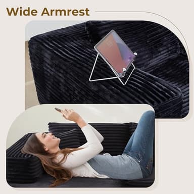 104" L-Shape Modular Sectional Sofa Couch - Comfy Upholstered Cloud Couch for Living Room - Modern Minimalist Couches,Deep Seat,No Assembly Required (Black,Plush Corduroy, Left Facing Chaise) - Image 6