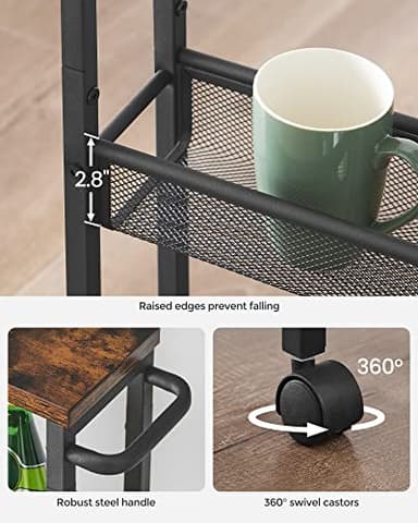 VASAGLE Slim Rolling Cart, 4-Tier Narrow Storage Cart with Handle, 5.1 Inches Deep, Metal Frame, for Kitchen, Dining Room, Living Room, Home Office, Rustic Brown and Classic Black ULRC032B01V1 - Image 7