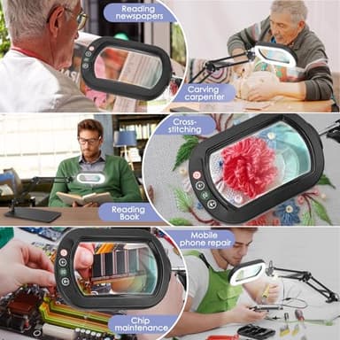 Drdefi 10X Square Magnifying Glass with Light and Stand, Real Glass LED Lighted Magnifier, 5 Color Modes Stepless Dimmable, Hands-Free Mag Desk Lamp with Clamp for Reading Craft Hobby Close Work - Image 7