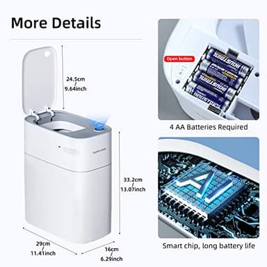MOPALL Small Bathroom Trash Cans with Lids,Motion Sensor Bathroom Trash Can,Narrow Waterproof Plastic 3.5 Gallon Automatic Adsorption Touchless Garbage Can,White - Image 7