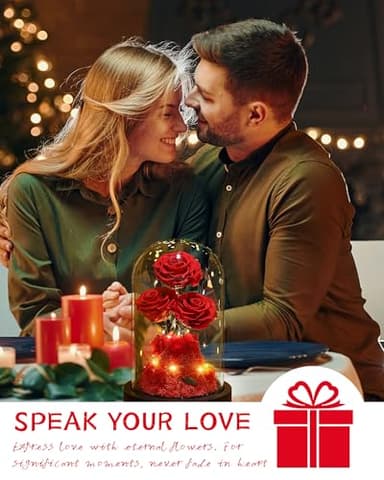 Agrul Flowers Roses Gifts for Mom,Forever Real Preserved Roses in Glass Dome,Mothers Day for Wife Girlfriend Women Best Friend Grandma/Red Rose - Image 2