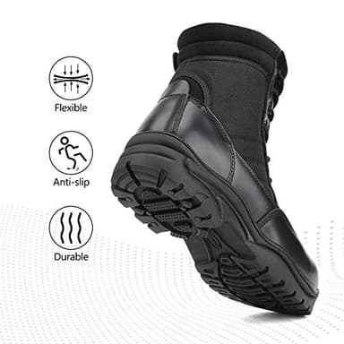 NORTIV 8 Men's Military Tactical Work Boots Side Zipper Leather Motorcycle Combat Boots Trooper(6-8 Inches),Size 9,Black-8 Inches - Image 3